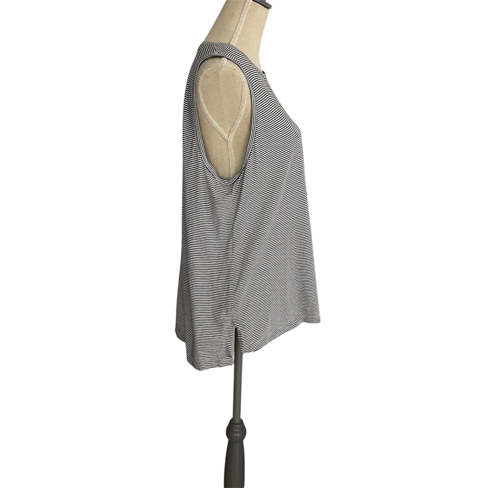 Eileen Fisher Tank Top Women L Black White Striped Organic Cotton Sleeveless - Picture 4 of 7